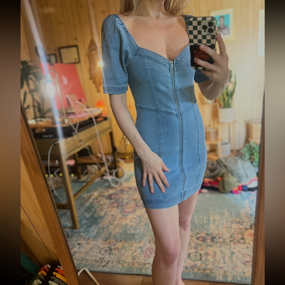 Lulus Trending Vibe Medium Wash Zip-Front Denim Dress - Picture 5 of 5